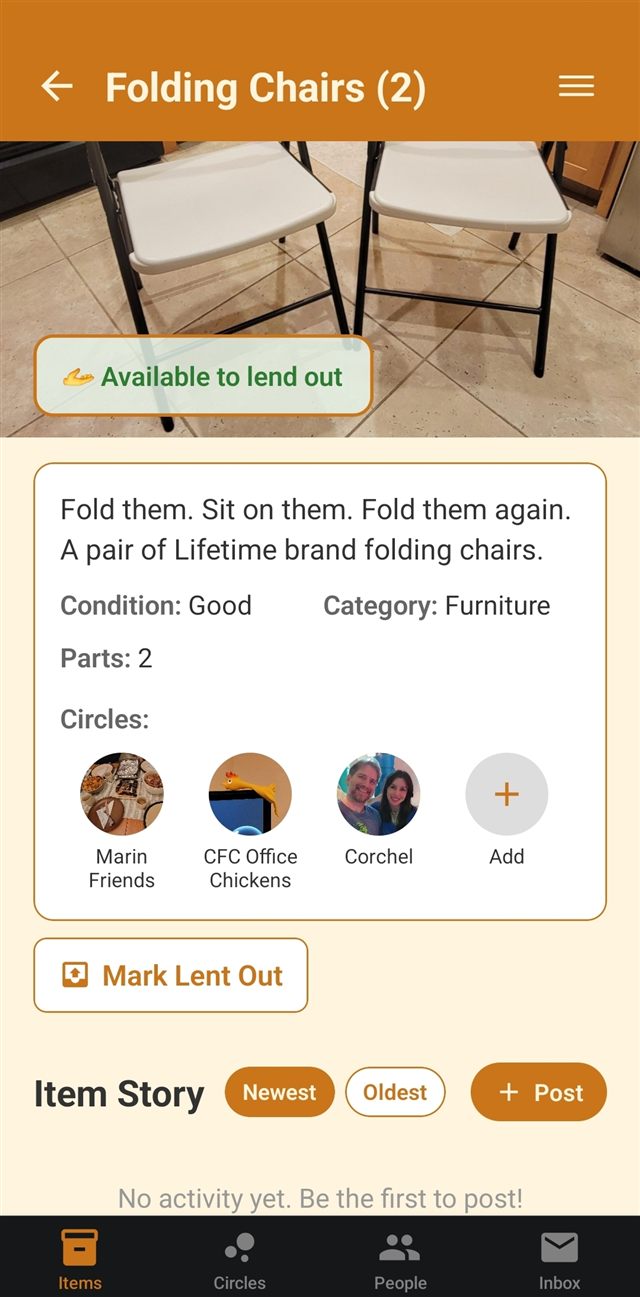 The Item Story section at the bottom of an item's detail page, with Newest, Oldest, and Post buttons