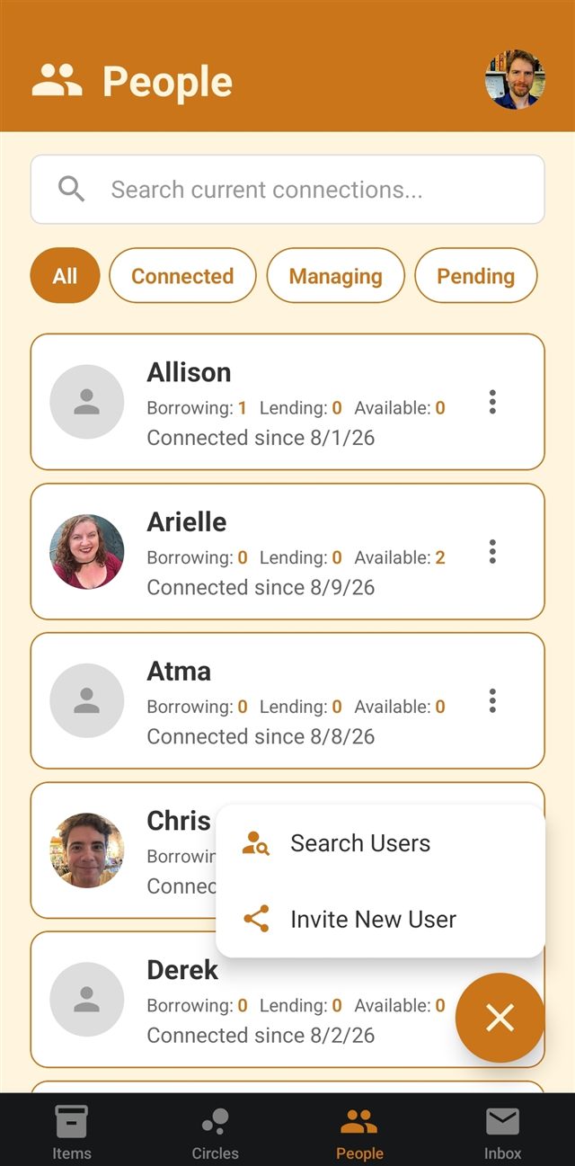 A menu with two options: Search Users and Invite New User